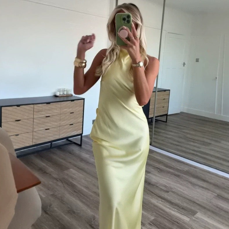 Get 50% Off Today, Golden Aura Satin Dress 💕