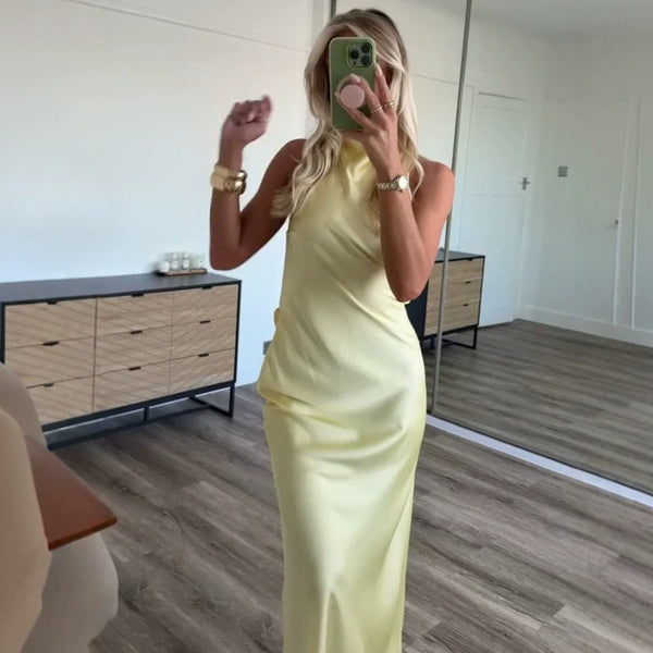 Get 50% Off Today, Golden Aura Satin Dress 💕